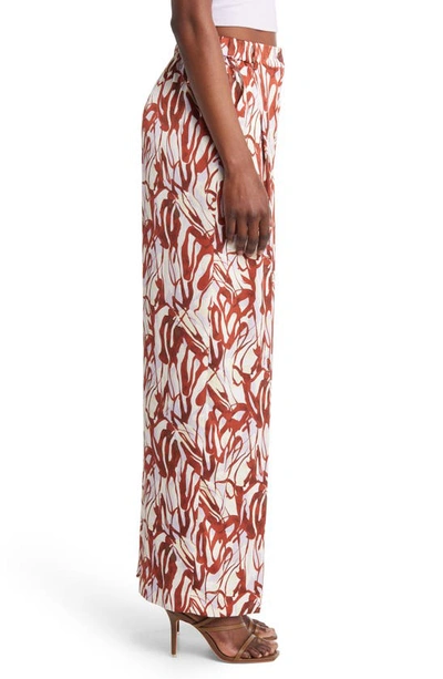 Open Edit Abstract Print Satin Trousers In Purple Lava Abstract