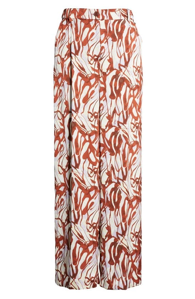 Open Edit Abstract Print Satin Trousers In Purple Lava Abstract