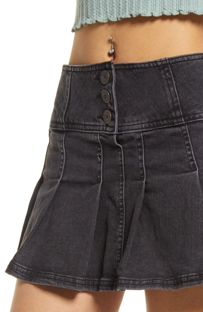 Shop Bdg Urban Outfitters Stretch Denim Kilt Miniskirt In Black