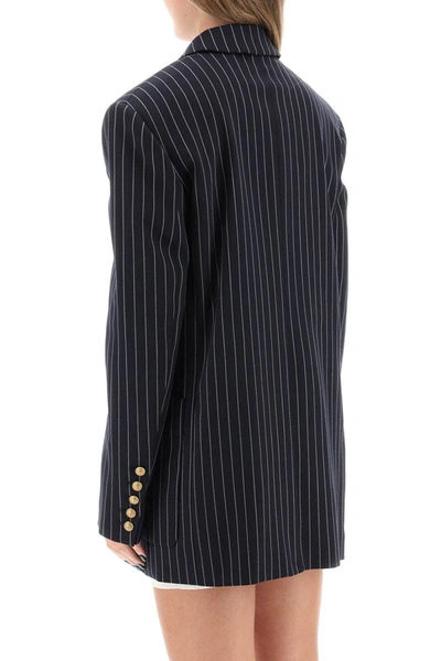 Shop Balmain Pinstriped Double-breasted Blazer In Blue