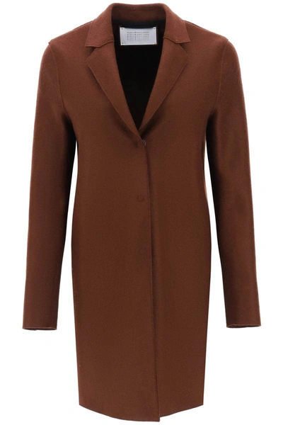 Shop Harris Wharf London Single-breasted Coat In Pressed Wool In Brown
