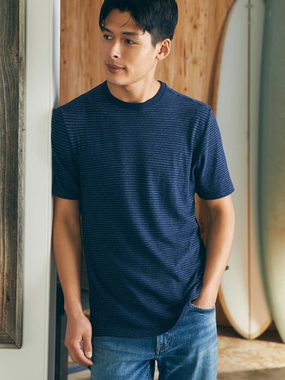 Shop Faherty Short-sleeve Vintage Chambray T-shirt In Navy Cove Stripe