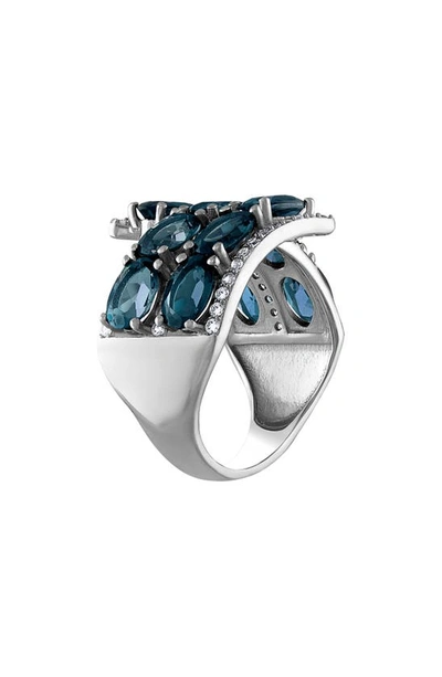 Fzn Sterling Silver London Blue Topaz & Lab Created White Sapphire Ring In Blue