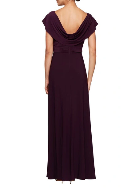 Shop Alex Evenings Cowl Neck Beaded Waist Gown In Eggplant