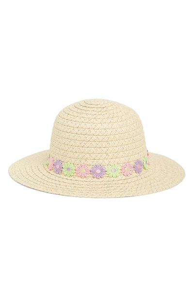 Shop Capelli New York Kids' Flower Embroidery Floppy Brim Sun Hat In Pale Multi