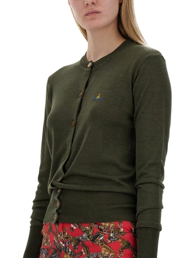 Shop Vivienne Westwood Cardigan With Logo In Green
