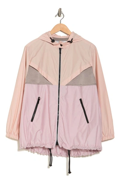 Shop Valentino Colorblock Cotton & Nylon Hooded Jacket In Pink/peach
