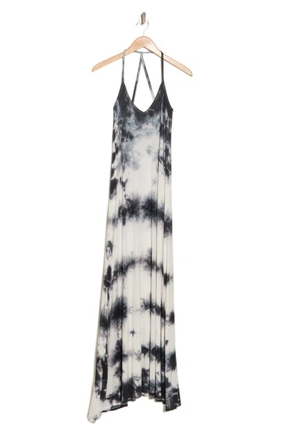 Shop Go Couture Tie Dye Maxi Tank Dress In Black Grey Splotch