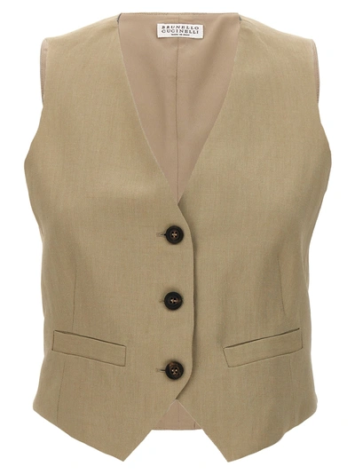 Shop Brunello Cucinelli Cropped Vest Gilet In Beige