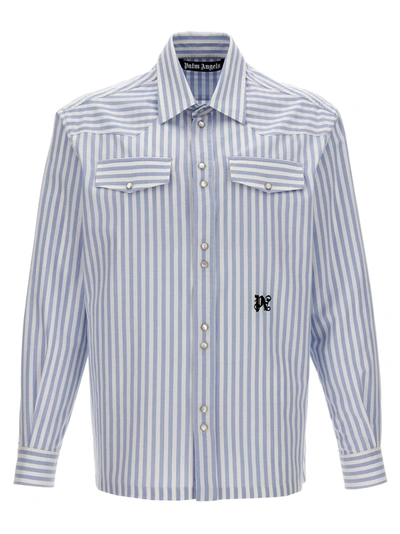 Shop Palm Angels Monogram Striped Shirt, Blouse In Light Blue