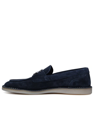 Shop Dolce & Gabbana Navy Calf Leather Loafers In Blue