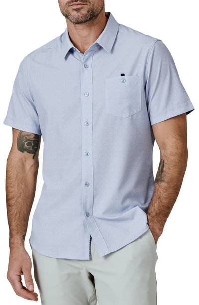 Shop 7 Diamonds Cortes Micropattern Performance Short Sleeve Button-up Shirt In Dusty Blue