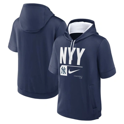 Shop Nike Navy New York Yankees Tri Code Lockup Short Sleeve Pullover Hoodie