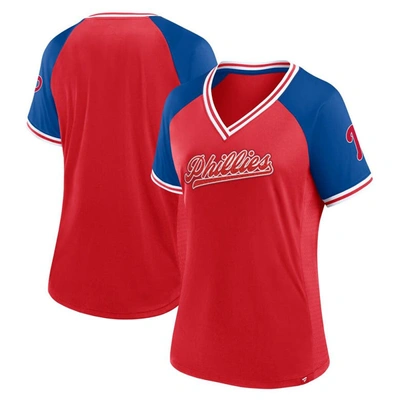Shop Fanatics Branded Red Philadelphia Phillies Glitz & Glam League Diva Raglan V-neck T-shirt