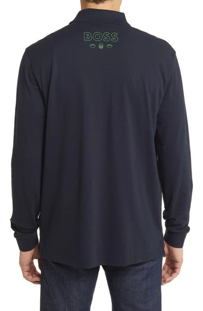 Shop Hugo Boss X Nfl Patlong Long Sleeve Piqué Polo In Seattle Seahawks Dark Blue