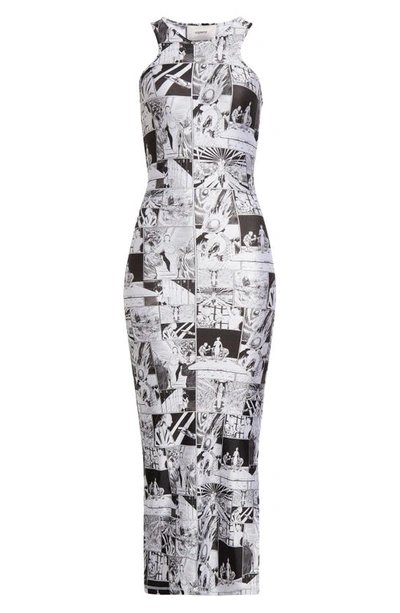Shop Coperni Comic Print Body-con Midi Tank Dress In Black/ White