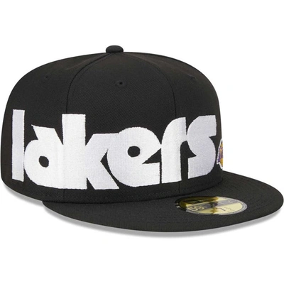 Shop New Era Black Los Angeles Lakers Checkerboard Uv 59fifty Fitted Hat