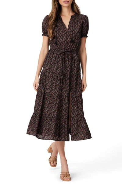 Shop Paige Siera Floral Short Sleeve Midi Dress In Black Multi