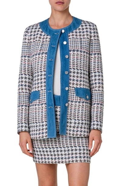 Shop Akris Punto Houndstooth Jacquard Jacket In Denim-multicolor