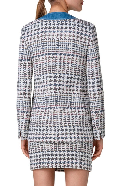 Akris Punto Denim-trim Houndstooth Jacquard Collarless Jacket In Denim-multicolor