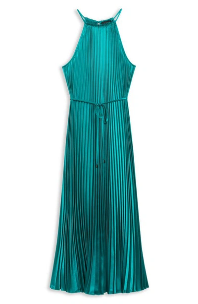 Shop Ted Baker Melike Pleated Satin Midi Dress In Green