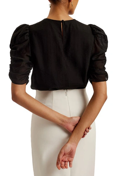 Shop Ted Baker Sachiko Ruched Elbow Sleeve Top In Black