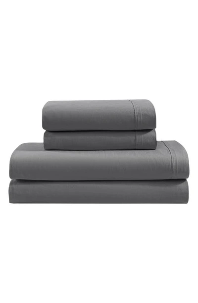Calvin Klein Washed 200 Thread Count Percale Sheet Set In Dark Grey