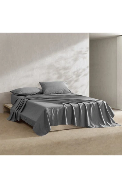 Calvin Klein Washed 200 Thread Count Percale Sheet Set In Dark Grey