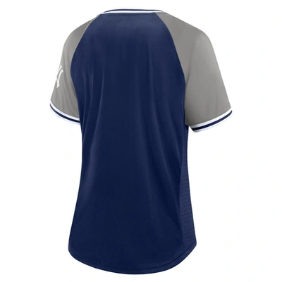 Shop Fanatics Branded Navy New York Yankees Glitz & Glam League Diva Raglan V-neck T-shirt