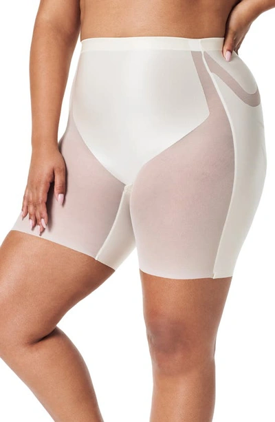 Shop Spanx Booty Lifting Mid-thigh Shorts In Linen