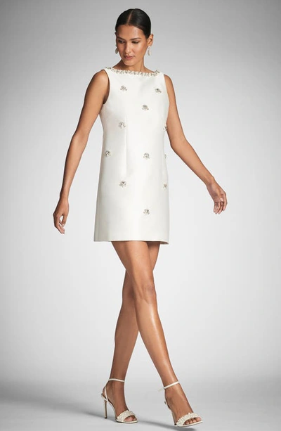 Shop Sachin & Babi Marcella Imitation Pearl & Crystal Detail Cocktail Minidress In Off White