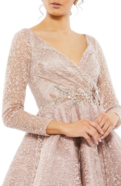 Shop Mac Duggal Lace Long Sleeve Fit & Flare Cocktail Dress In Nude