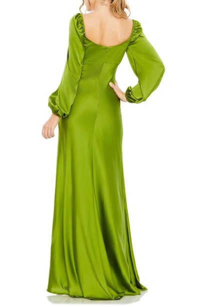 Shop Mac Duggal Sweetheart Neck Long Sleeve Satin Gown In Apple Green