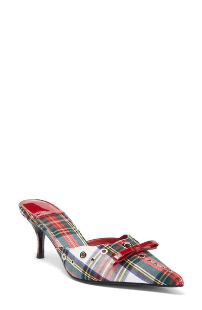 Shop Jeffrey Campbell Gratis Pointed Toe Mule In Red White Plaid Silver