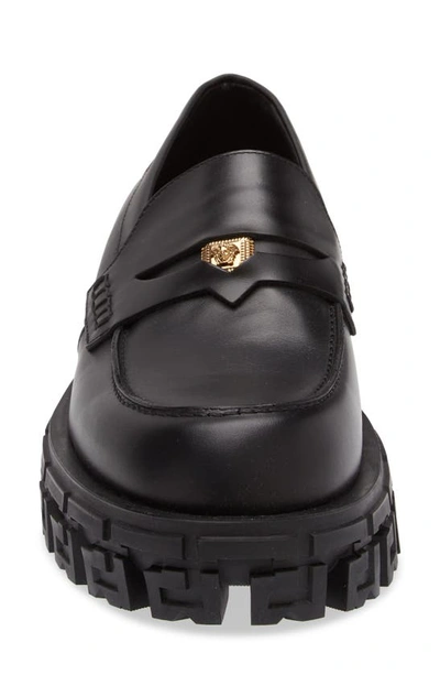 Shop Versace Lug Sole Penny Loafer In Black  Gold