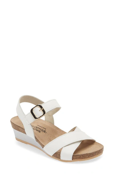 Shop Naot Throne Wedge Sandal In Soft White Leather