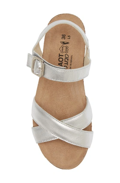 Shop Naot Throne Wedge Sandal In Soft Silver Leather