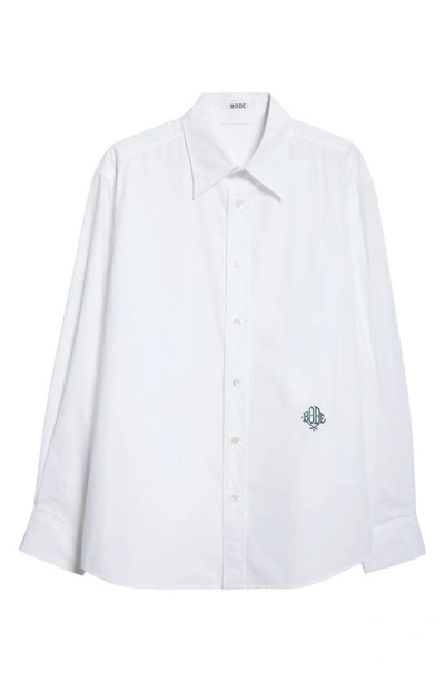 Shop Bode Monogrammed Cotton Poplin Button-up Shirt In White