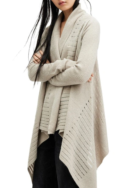 Shop Allsaints Harley Longline Wool & Alpaca Blend Rib Cardigan In Horizon Grey