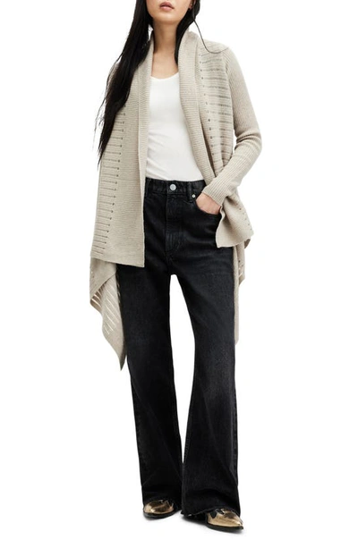 Shop Allsaints Harley Longline Wool & Alpaca Blend Rib Cardigan In Horizon Grey