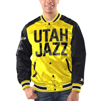 Shop Starter Yellow/black Utah Jazz Renegade Satin Full-snap Varsity Jacket