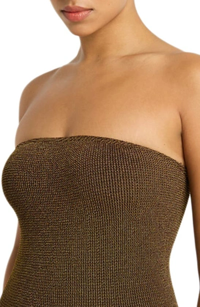Shop Bondeye Fane Metallic Strapless One-piece Swimsuit In Cocoa Lurex