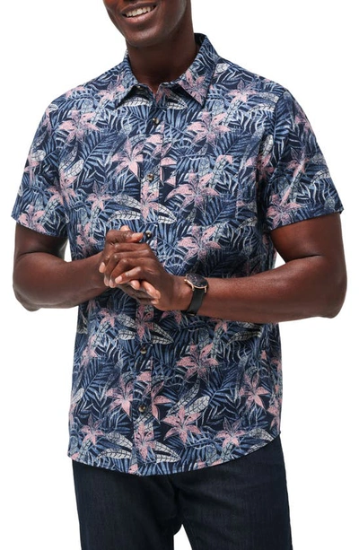 Shop Travis Mathew Shoot The Channel Floral Short Sleeve Stretch Button-up Shirt In Heather Total Eclipse