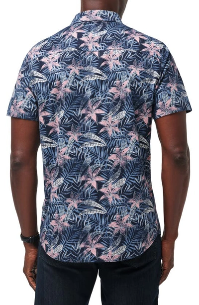 Shop Travis Mathew Shoot The Channel Floral Short Sleeve Stretch Button-up Shirt In Heather Total Eclipse