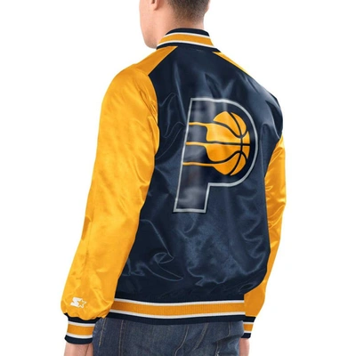 Shop Starter Navy/gold Indiana Pacers Renegade Satin Full-snap Varsity Jacket