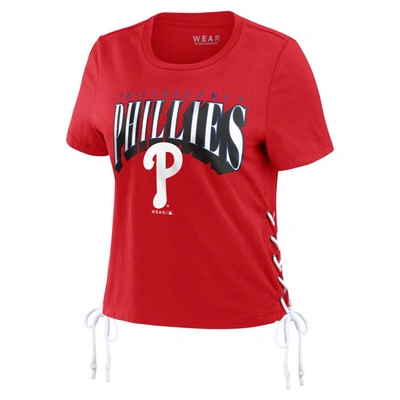 Shop Wear By Erin Andrews Red Philadelphia Phillies Side Lace-up Cropped T-shirt