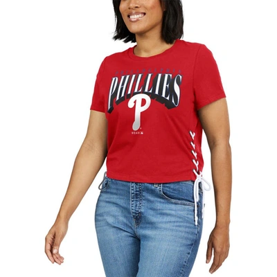 Shop Wear By Erin Andrews Red Philadelphia Phillies Side Lace-up Cropped T-shirt