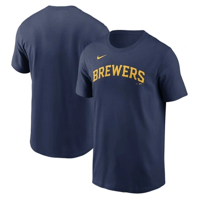 Shop Nike Navy Milwaukee Brewers Fuse Wordmark T-shirt