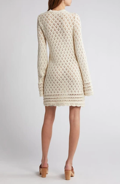 Shop Frame Open Stitch Long Sleeve Organic Cotton Blend Shift Dress In Ecru