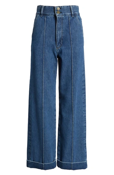 Shop Frame '70s Seamed Crop Straight Leg Jeans In Lago Di Como